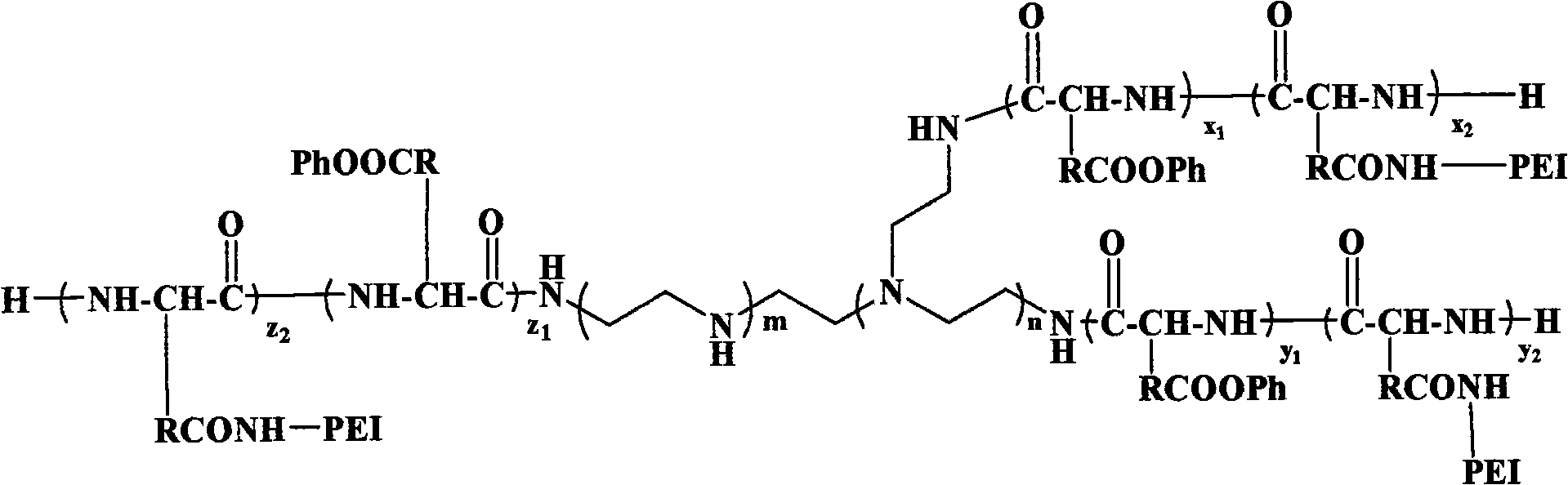 Multi-arm polyamino acid (ester) grafted polyethyleneimine copolymer, preparation method and application in gene delivery