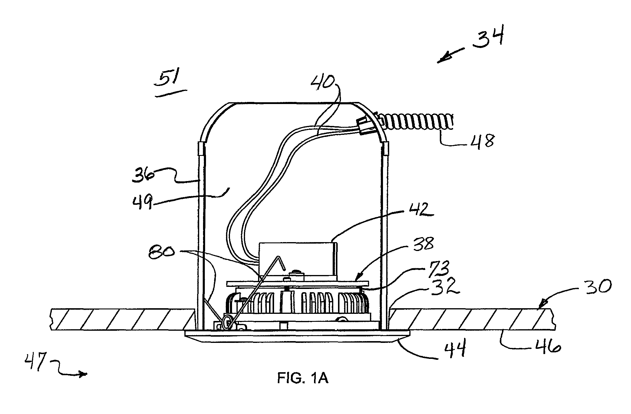 Lighting fixture with recessed baffle trim unit