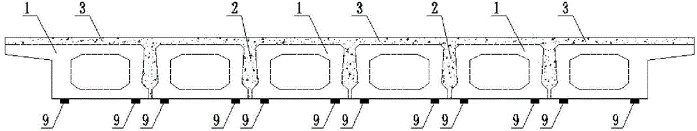 Existing hollow board beam bridge bearing separation consolidating structure and construction method