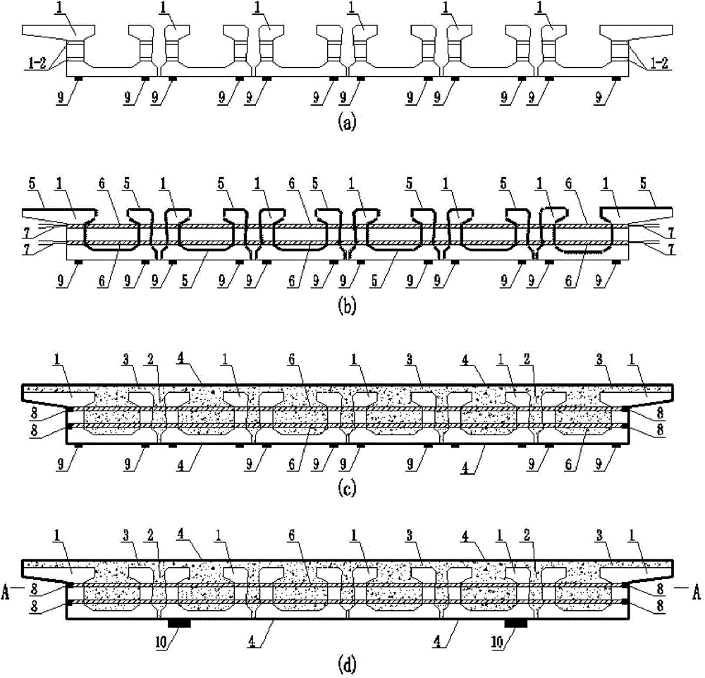 Existing hollow board beam bridge bearing separation consolidating structure and construction method