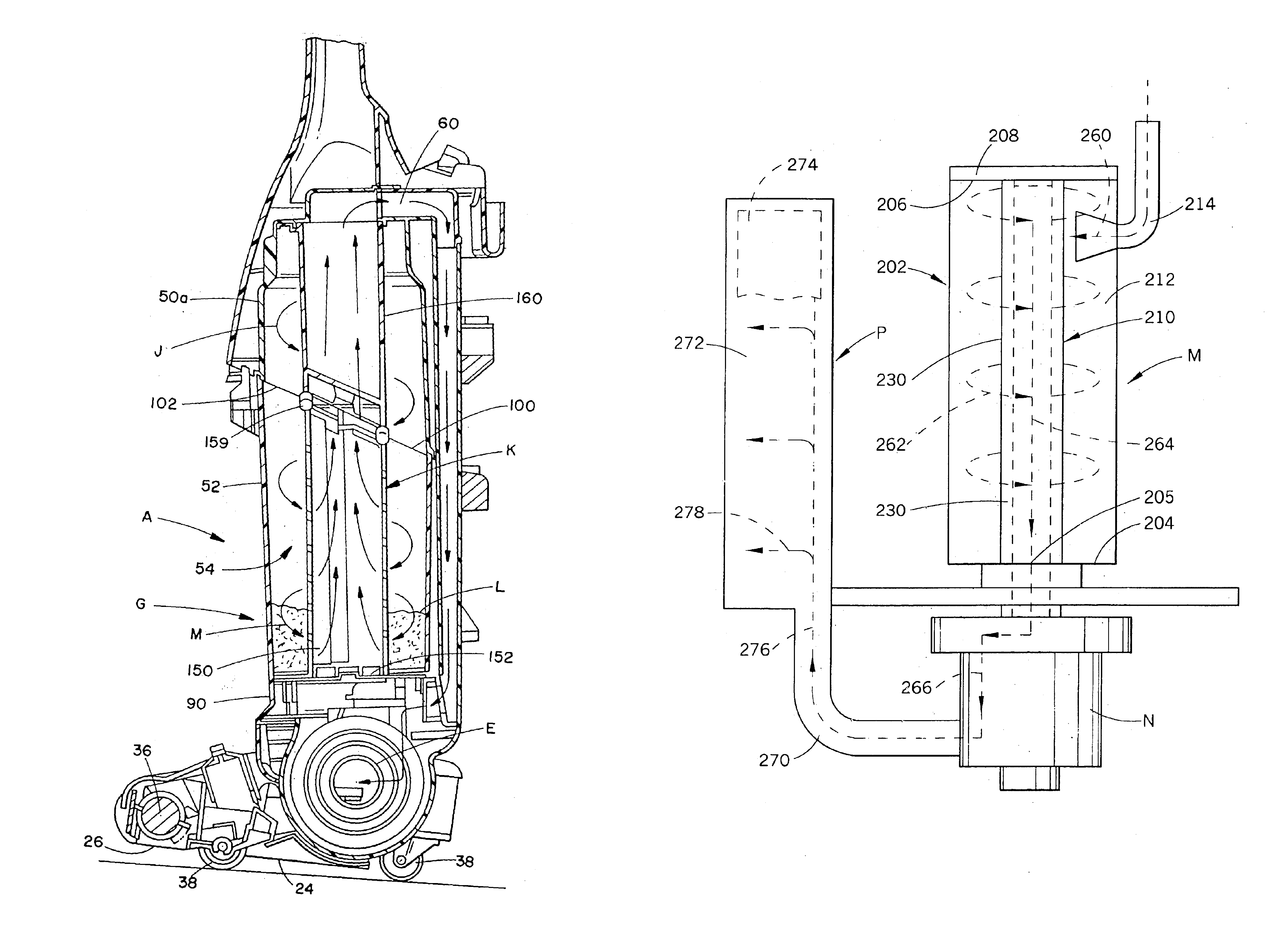 Upright vacuum cleaner with cyclonic air flow