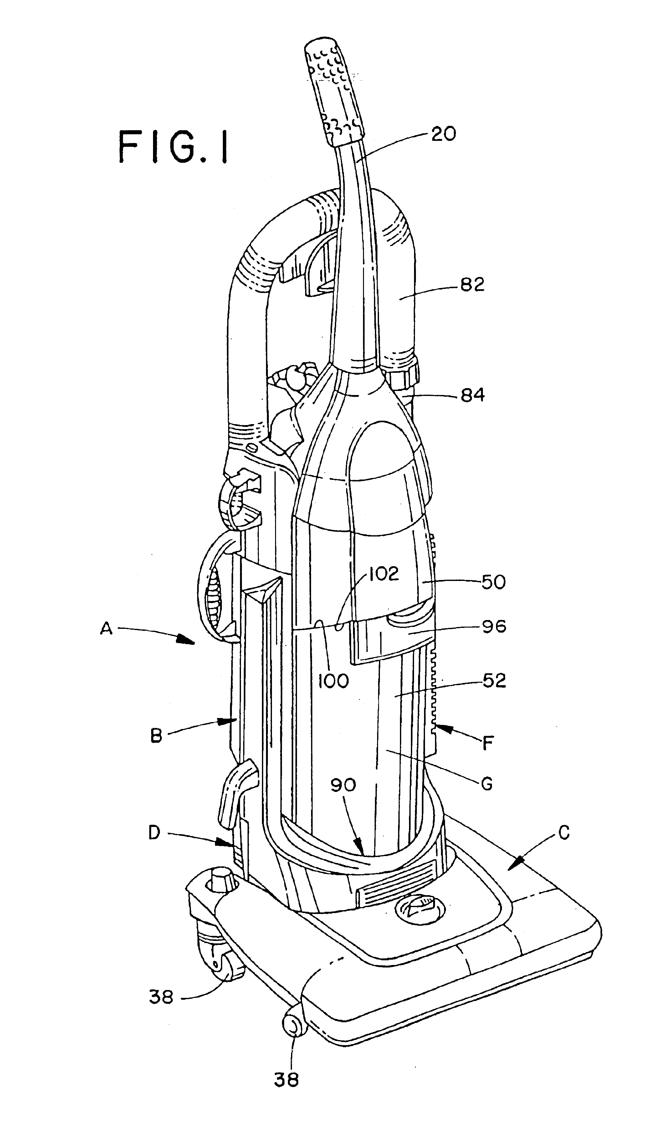 Upright vacuum cleaner with cyclonic air flow