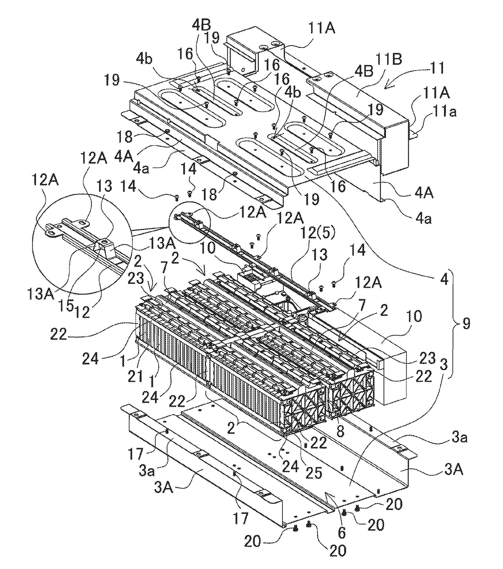 Car battery array having a plurality of connected batteries