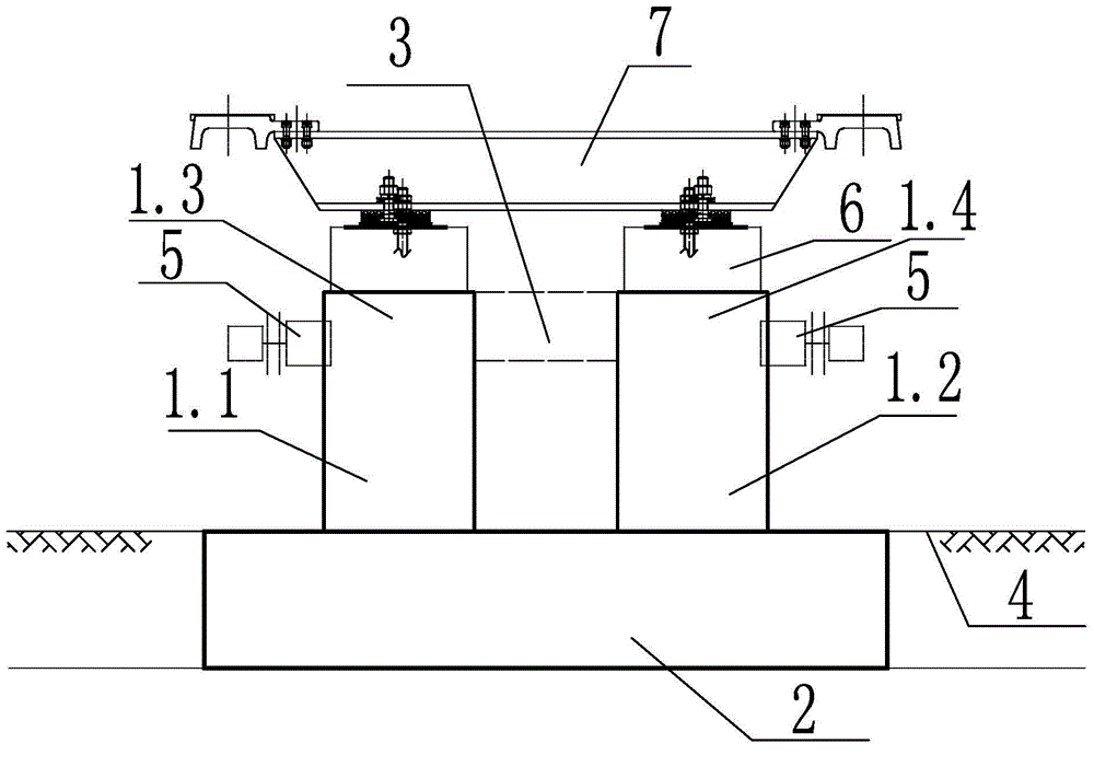 Medium-and-low speed magnetic levitation railway low route continuous framework type bearing rail beam structure and construction method