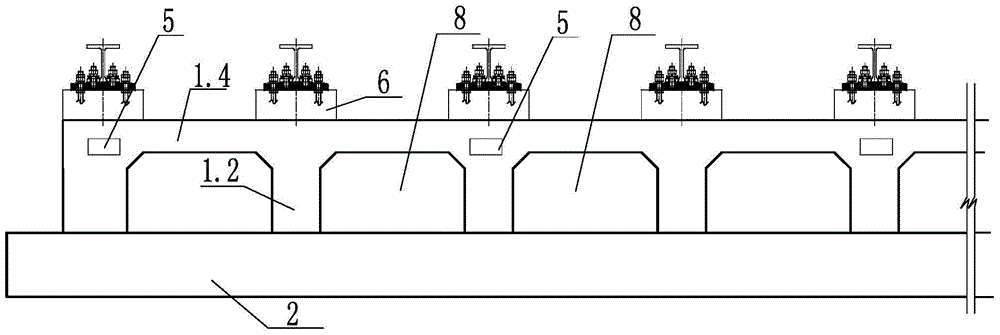 Medium-and-low speed magnetic levitation railway low route continuous framework type bearing rail beam structure and construction method