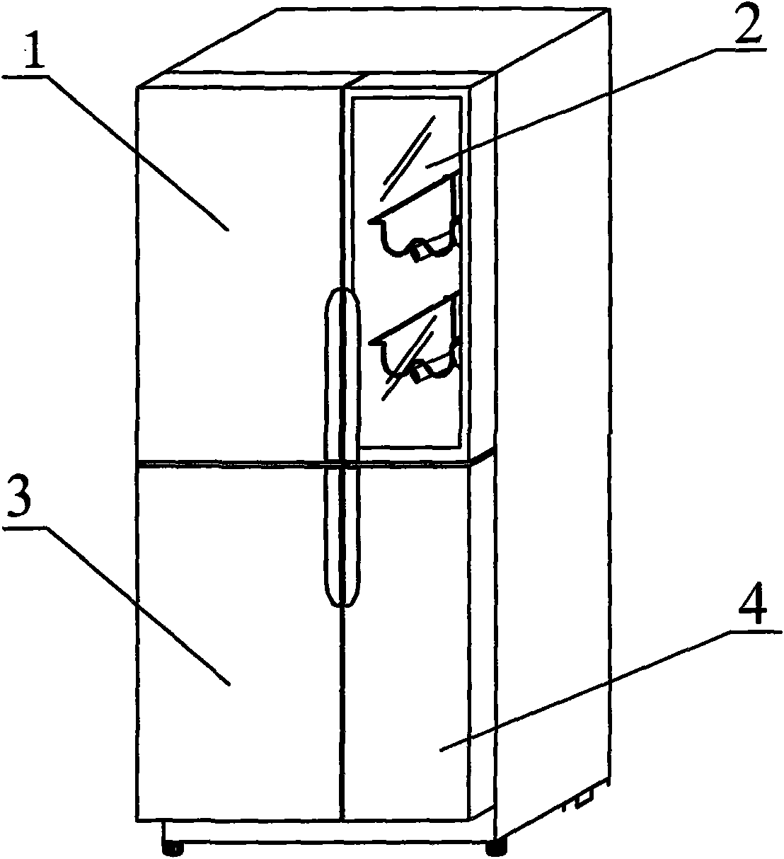 Four-door refrigerator with wine cabinet