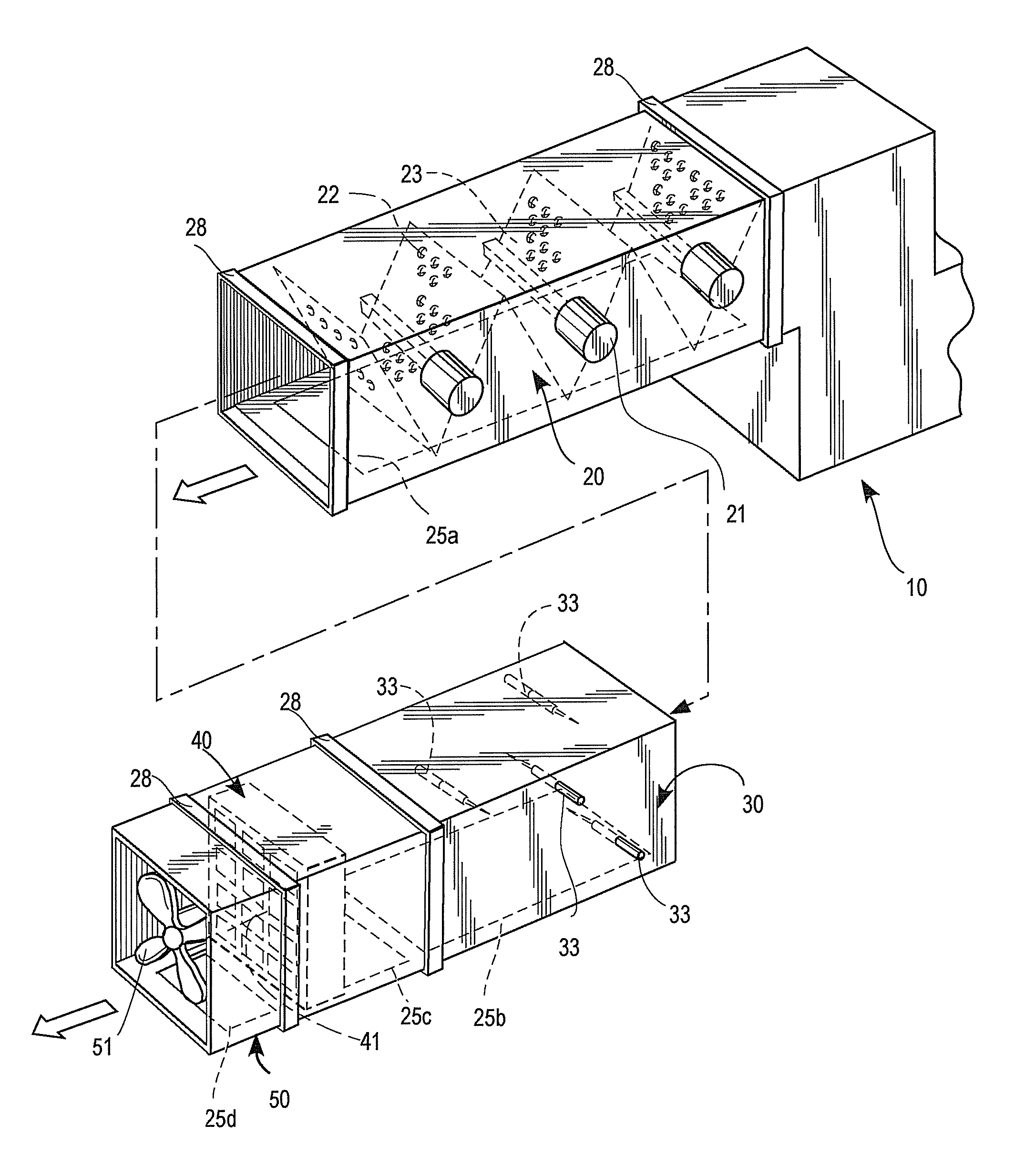 Modular ductwork decontamination assembly