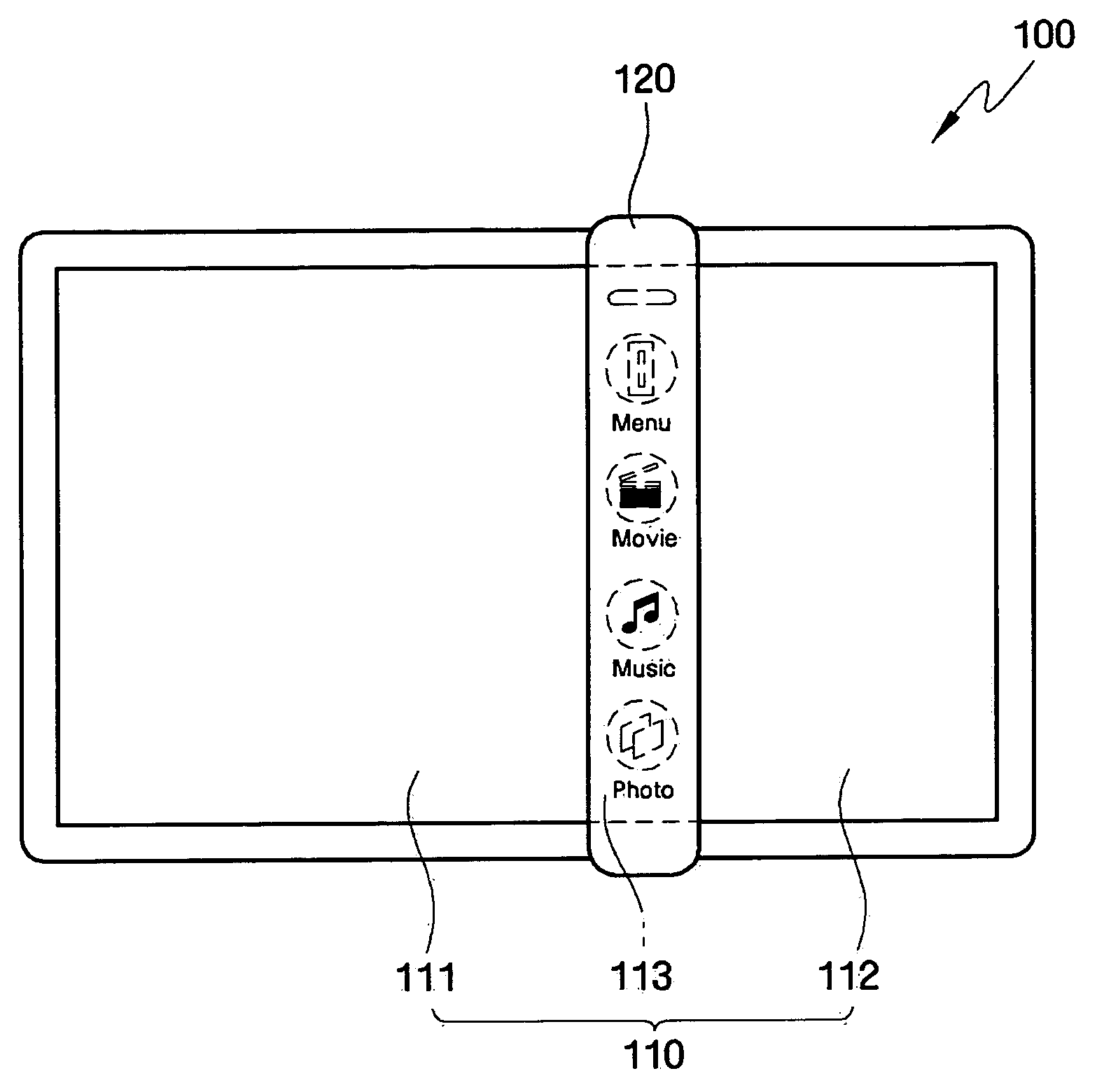 Apparatus, method, and medium for providing area division unit having touch function