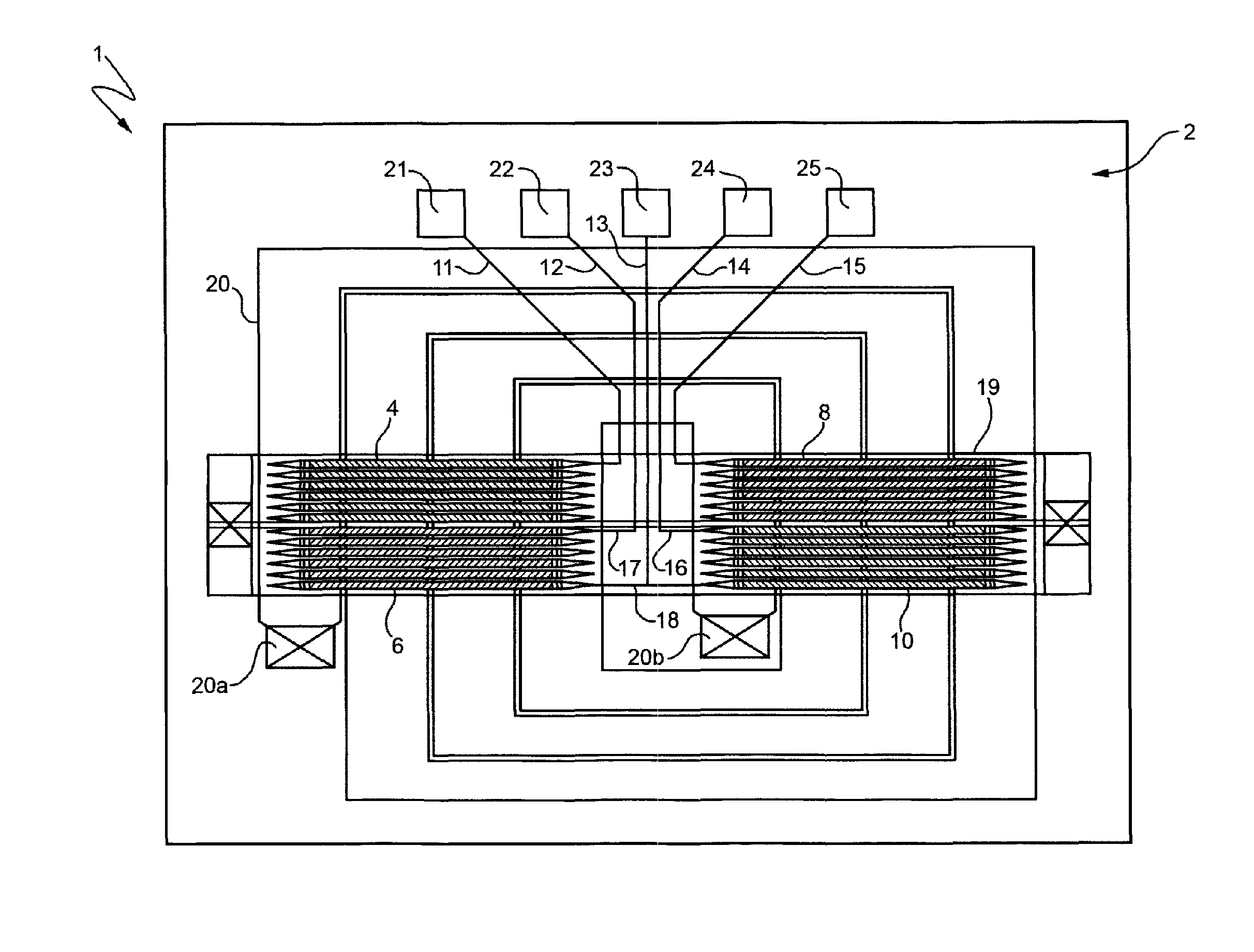 Magnetoresistive sensor with reduced parasitic capacitance, and method