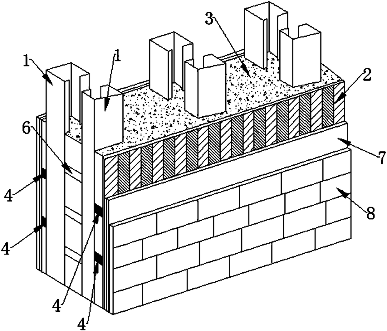 Fixed net broken bridge structure for light-steel-formwork-net light concrete wall body and wall body