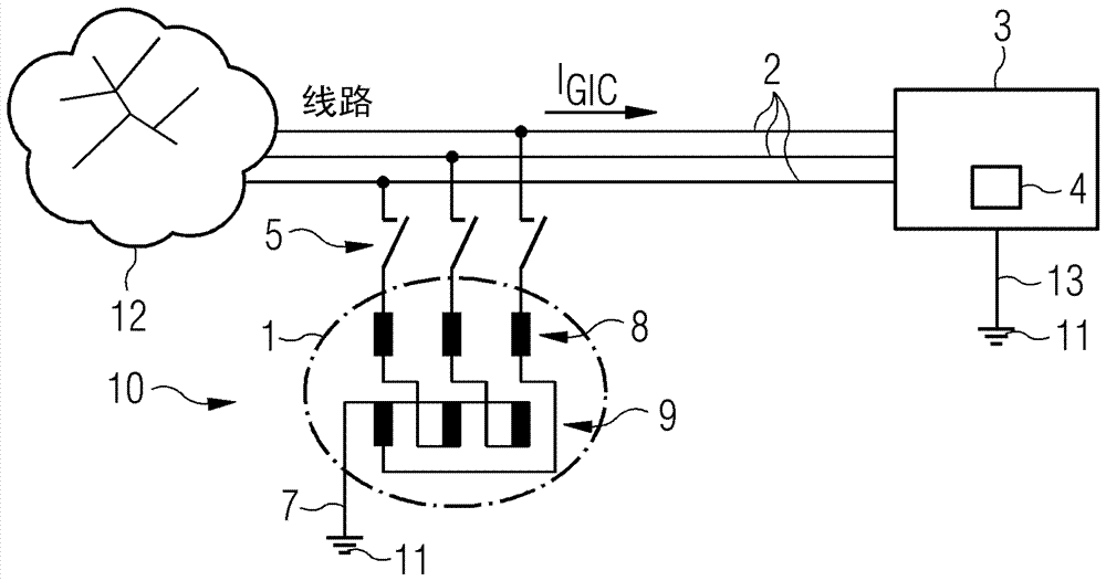 Protective device for protecting transformer against geomagnetically induced currents