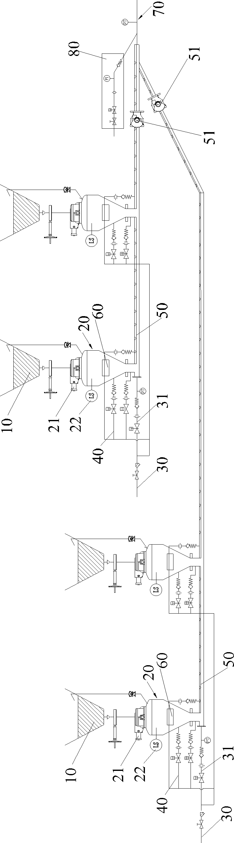 Positive pressure pneumatic transmission system and method