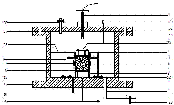 Three-way tensile pressure-high hydraulic gradient action concrete corrosion test device and method