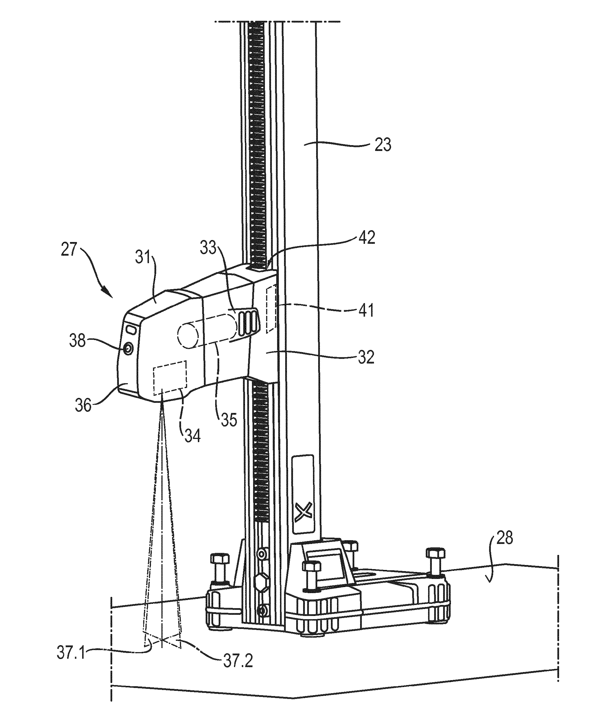 Device system having a positioning apparatus for determining a bore center point