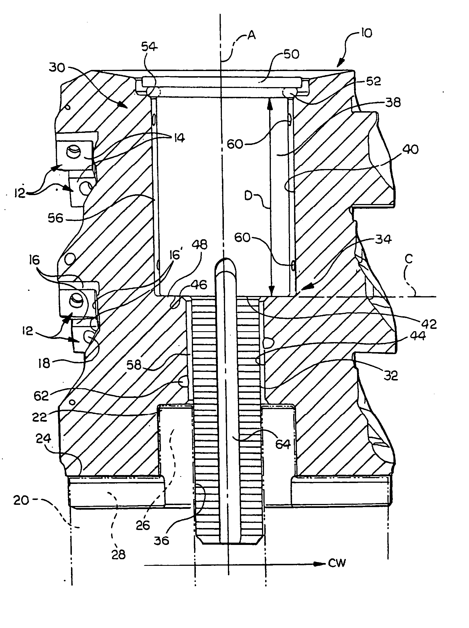 Tool holder with integral coolant channel and locking screw therefor