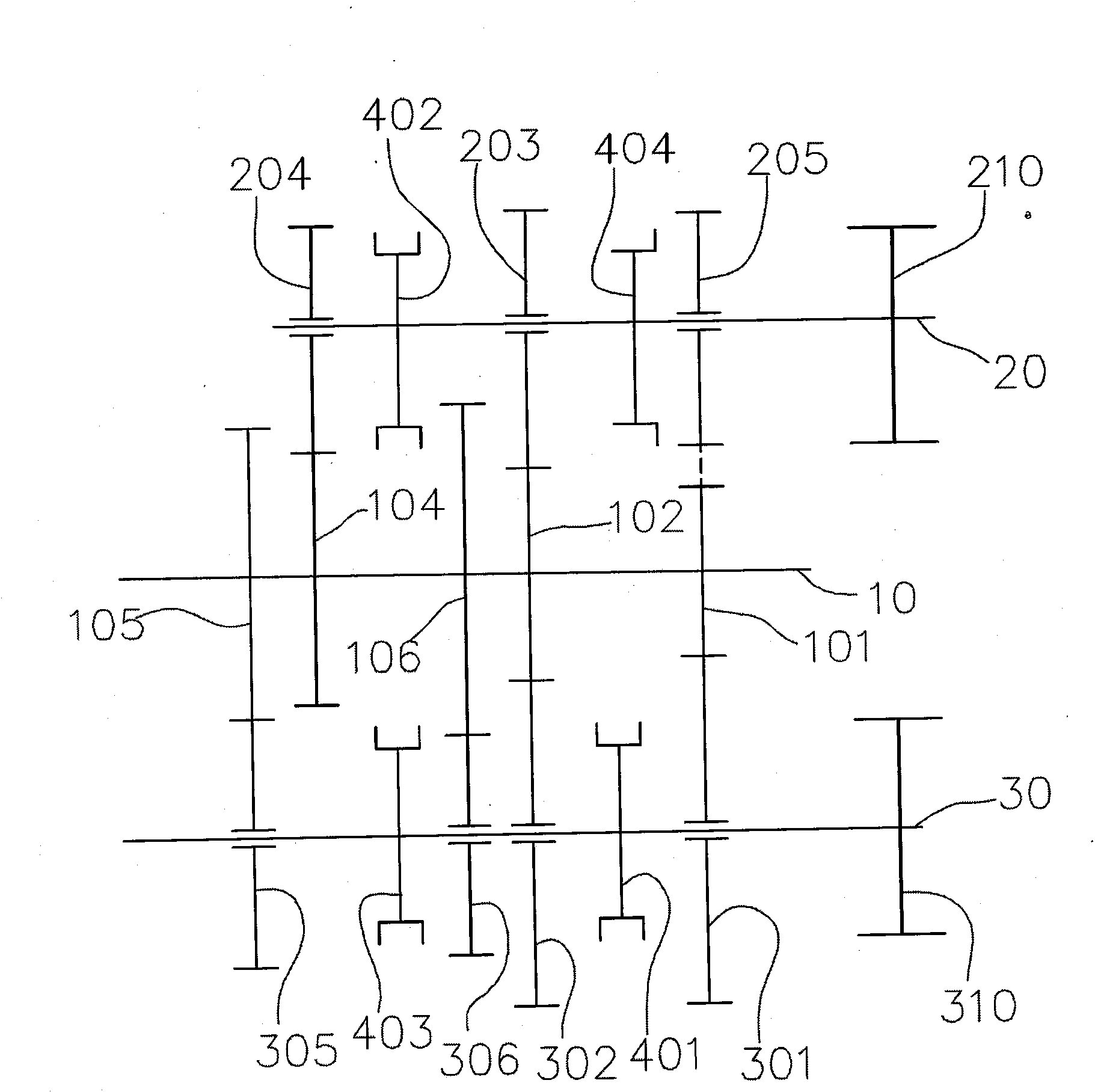 Arrangement structure of gear shaft system of gearbox