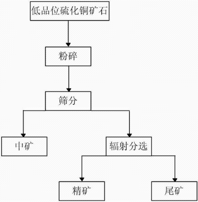 X-ray radiation pre-selecting enrichment method for copper sulfide ore with low grade