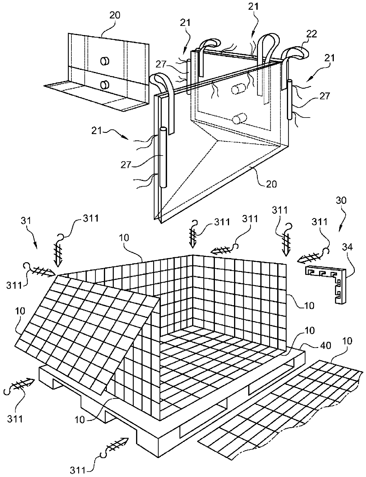 Foldable modular packaging, in particular for industrial products