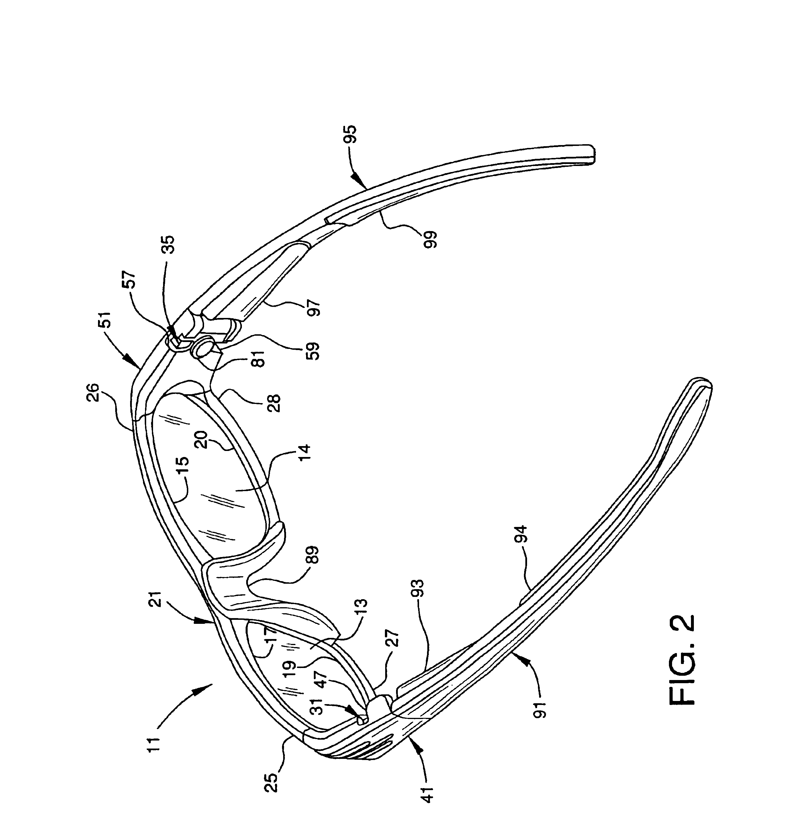 Impact resistant eyewear frame assembly having a split frame