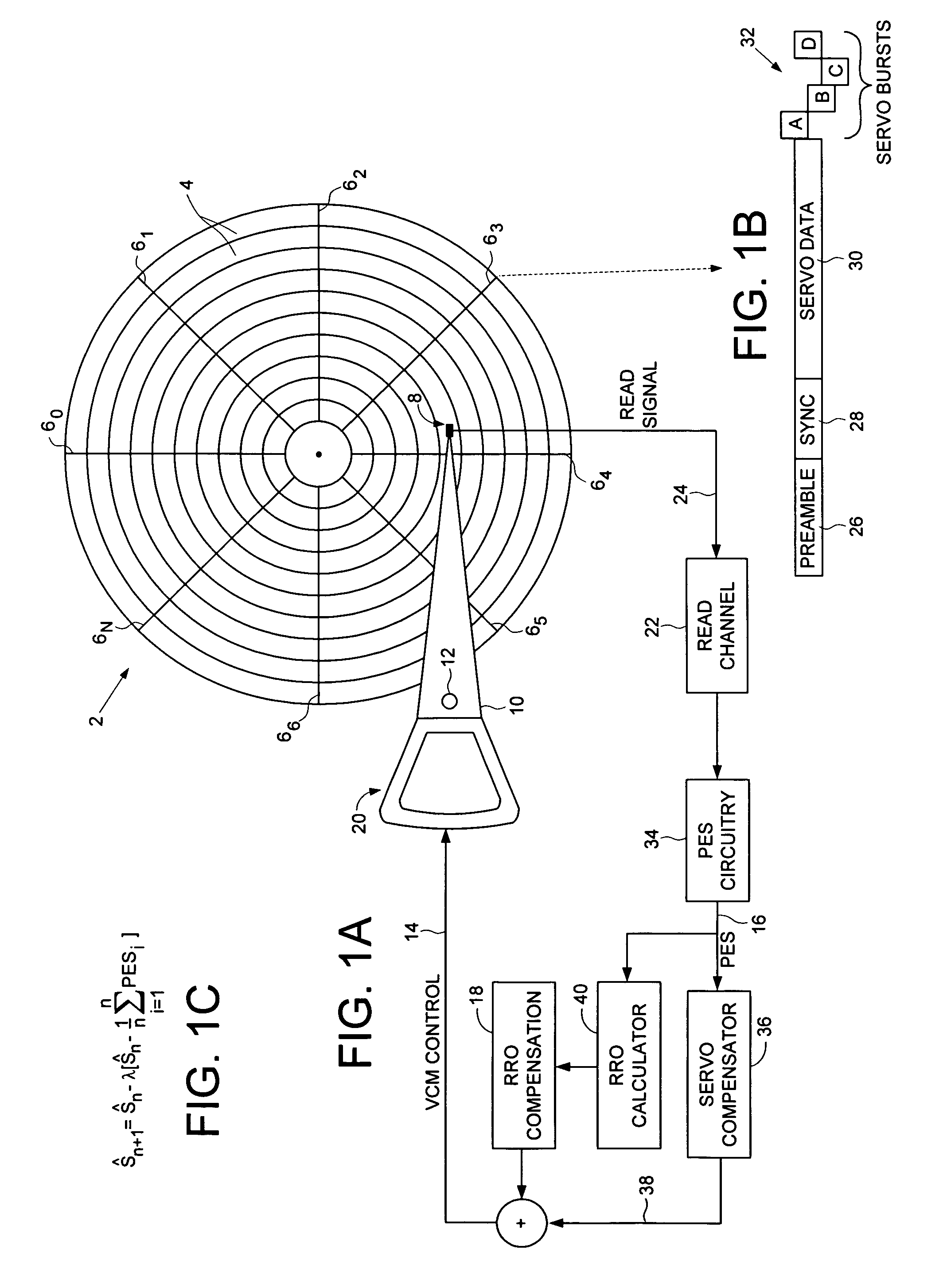 Disk drive recursively estimating repeatable runout