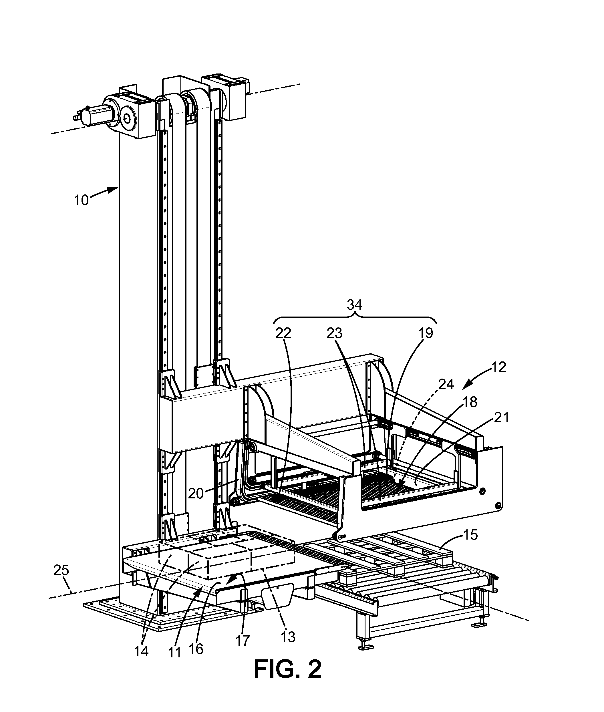 Palletizer, palletizing method, and transfer of a layer of objects by palletizer from a conveyor to a layer depositing tool