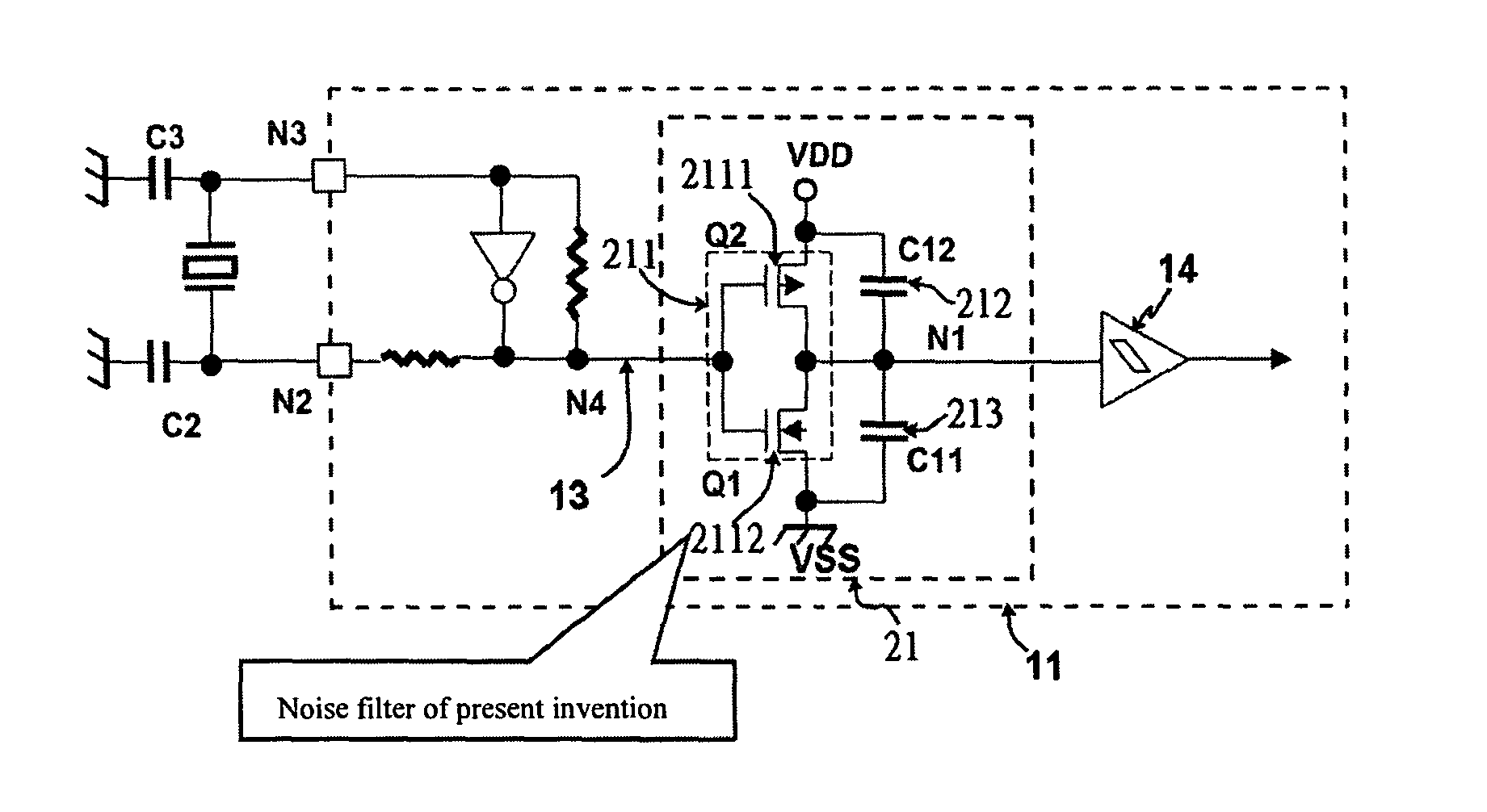 Noise filter for an integrated circuit