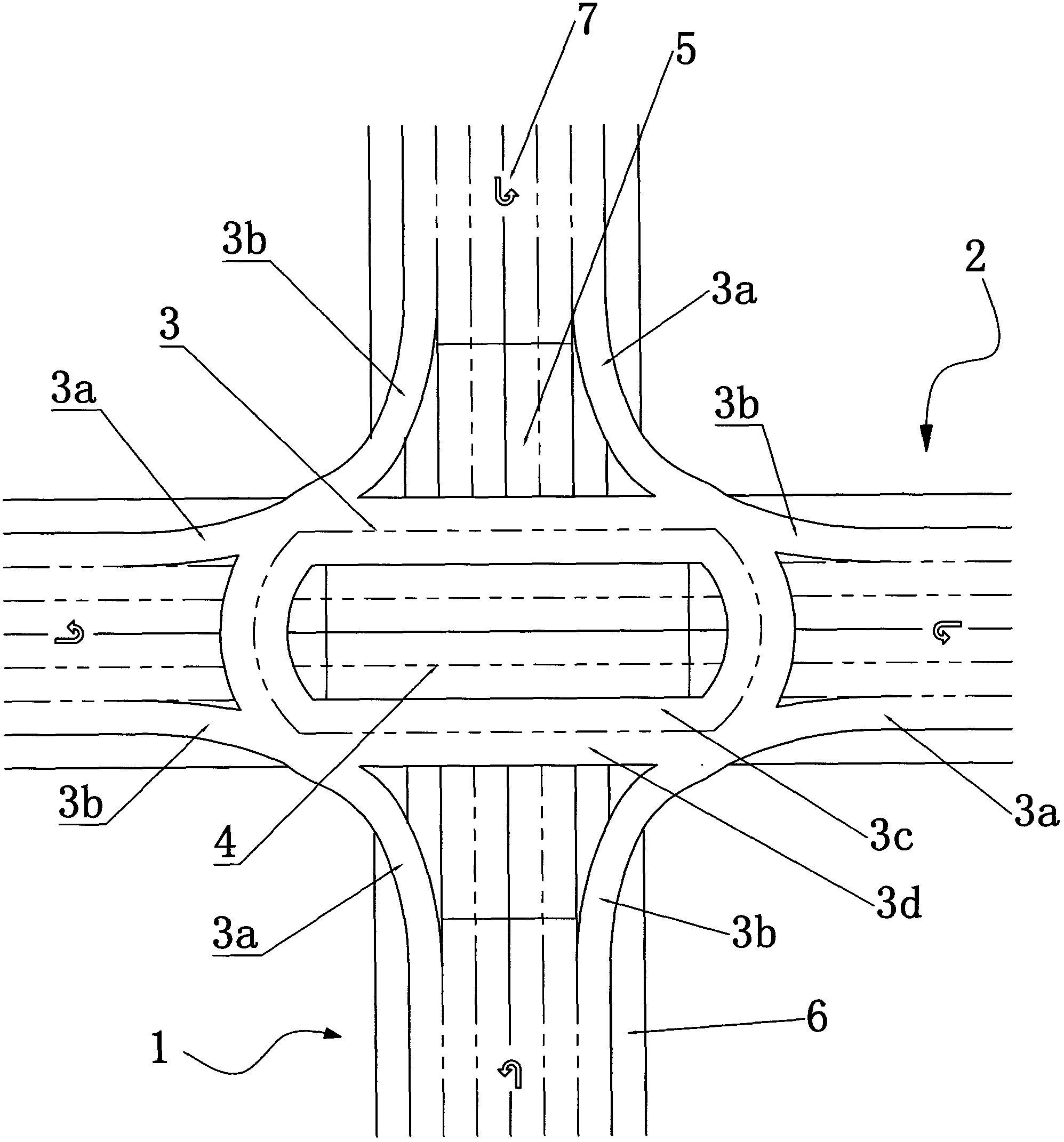 Crossroad barrier-free all-direction combined type transportation junction