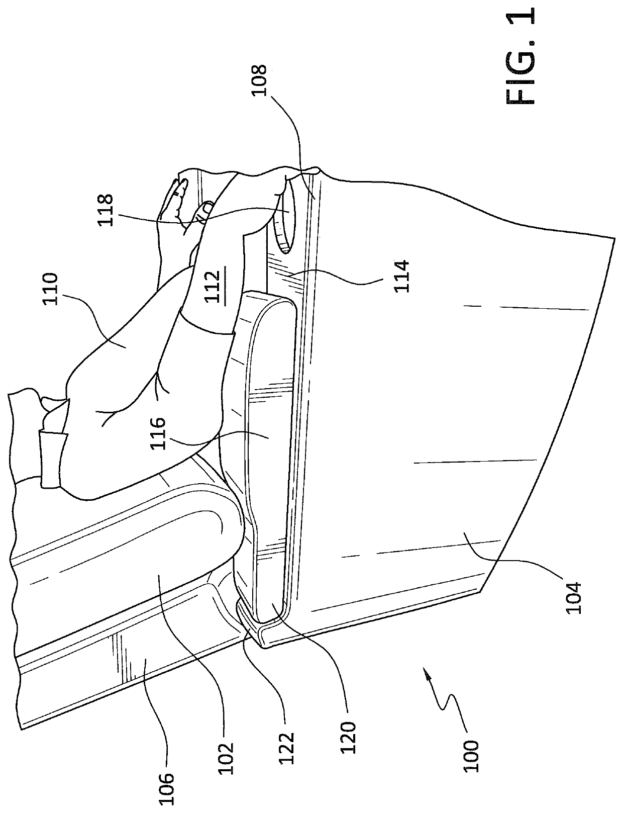 Upper sliding arm portion of a lounger chair, and a motorized mechanism for moving the upper sliding arm portion forwardly so as to cover a storage receptacle defined within a lower fixed arm portion of the chair, and for moving the upper sliding arm portion rearwardly so as to uncover the storage receptacle