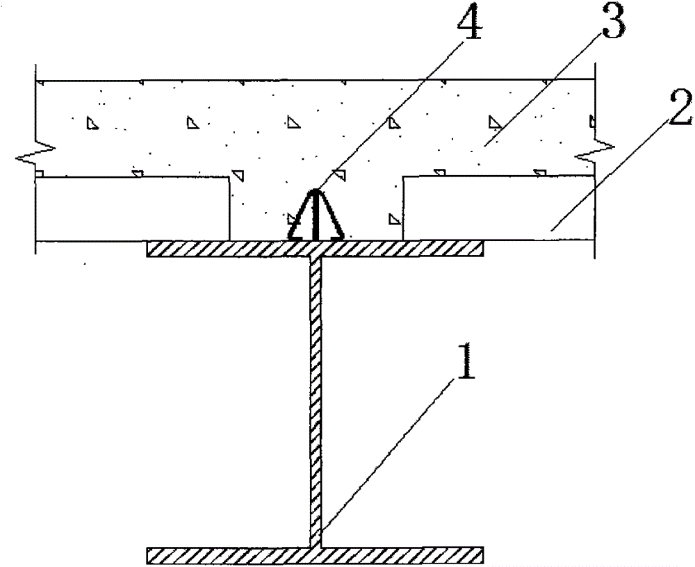 A connection member between prefabricated concrete laminated floor slab and h-shaped steel beam