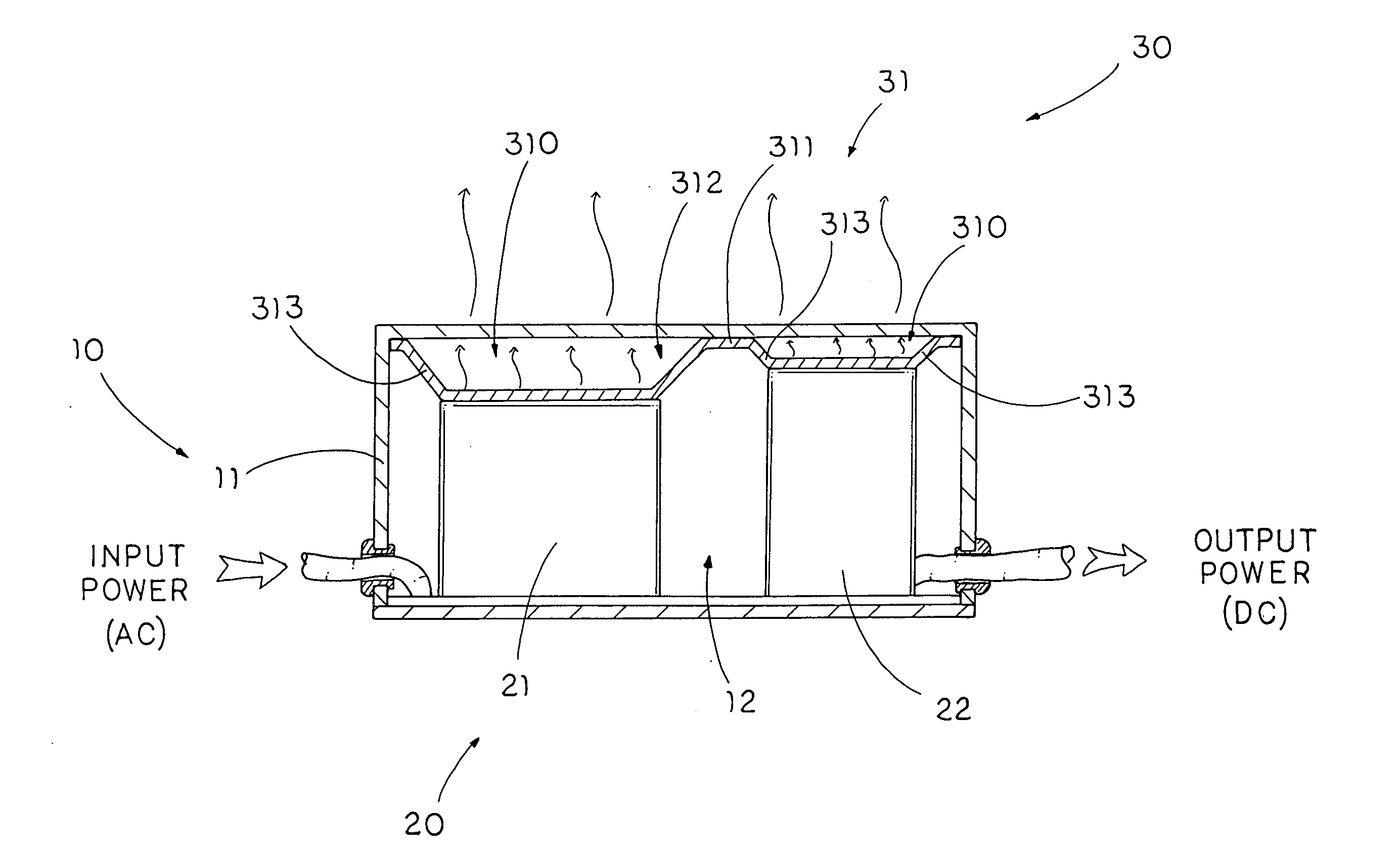 Power adapter with heat sink device