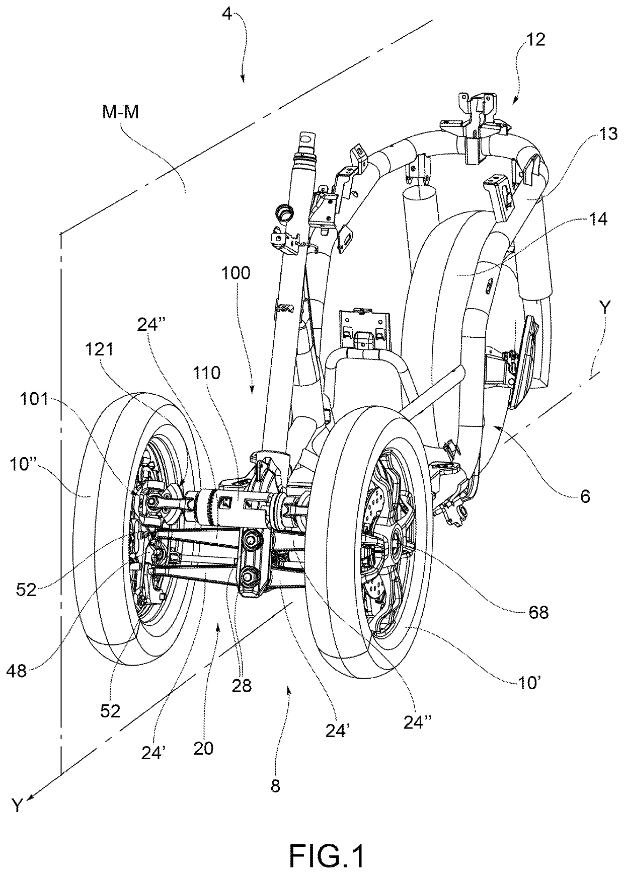 Forecarriage of a rolling motor vehicle with rolling block