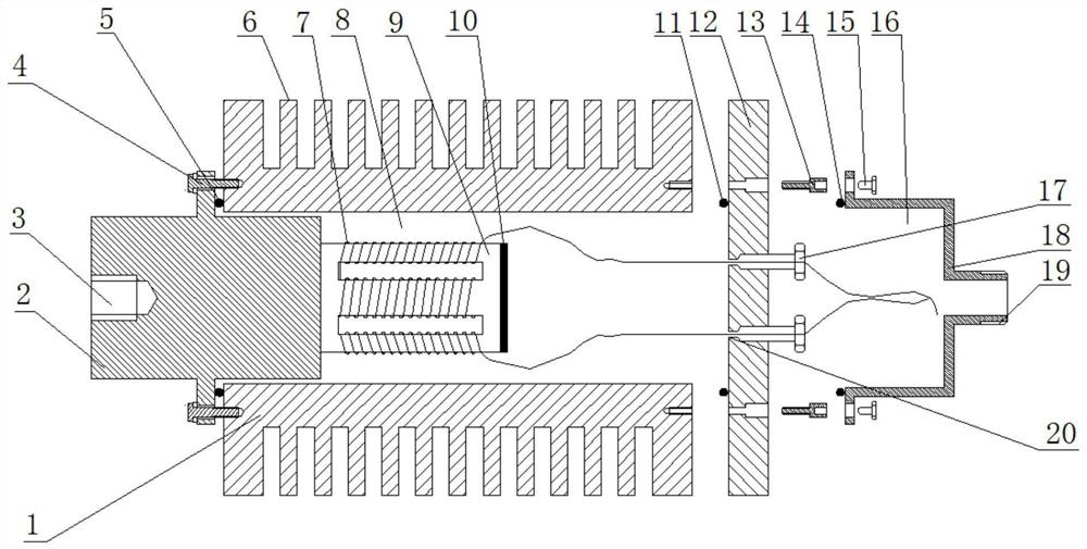 Cooling device and method for fin type industrial magnetostrictive type ultrasonic transducer