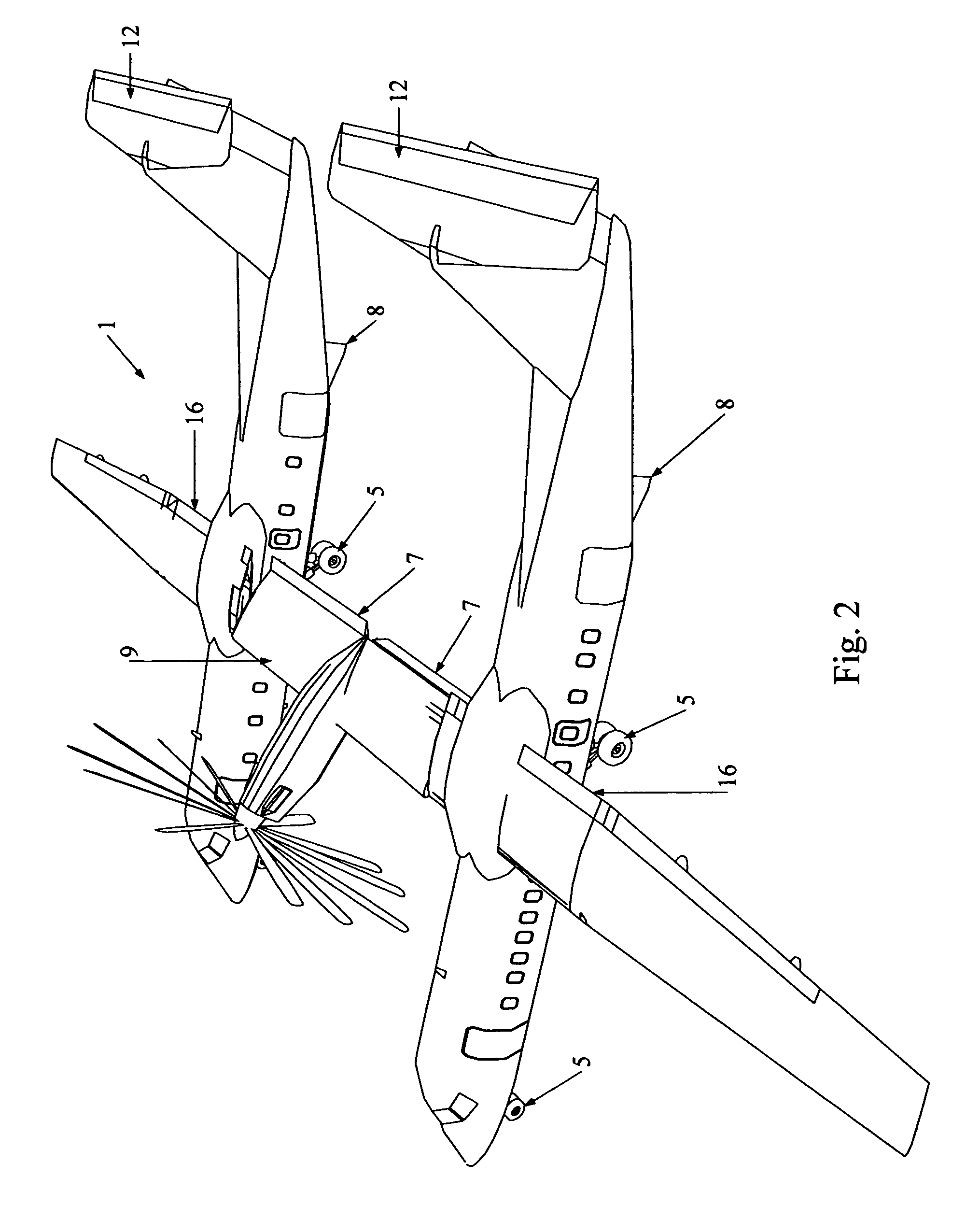 VTOL twin fuselage amphibious aircraft with tilt-center wing, engine and rotor