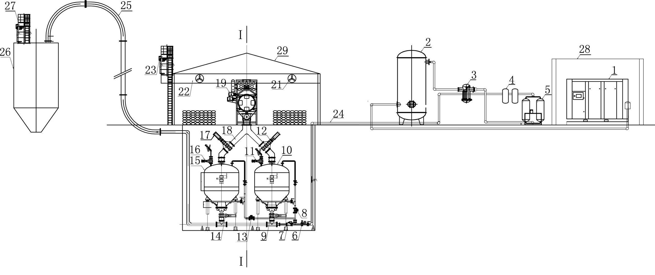 Bagged cement or fly ash unpacking and conveying system and operation method thereof