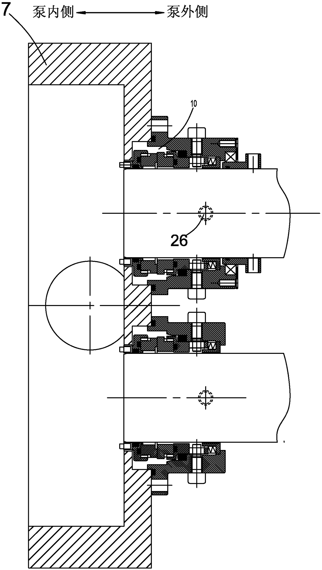 Rotor pump shaft sealing device