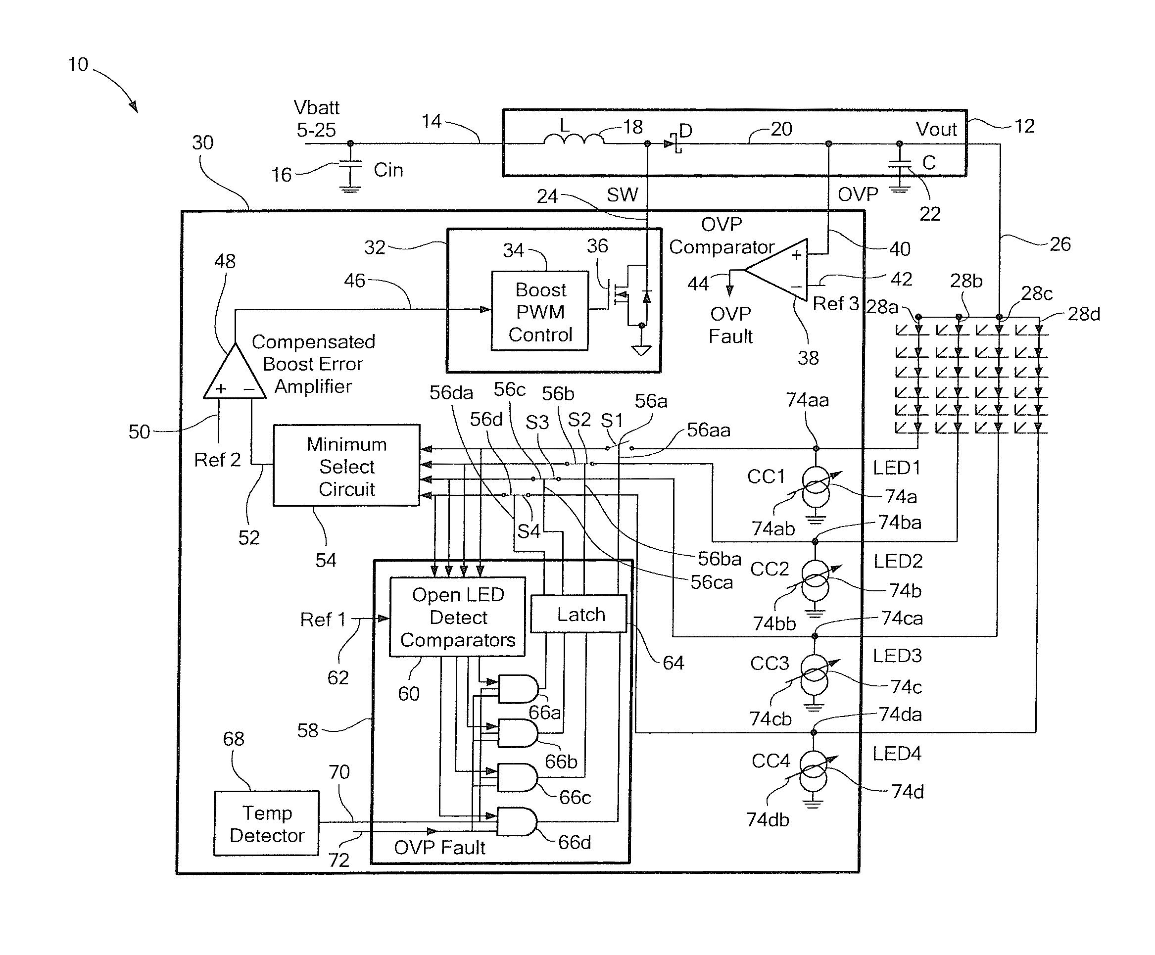 Electronic circuit for driving a diode load