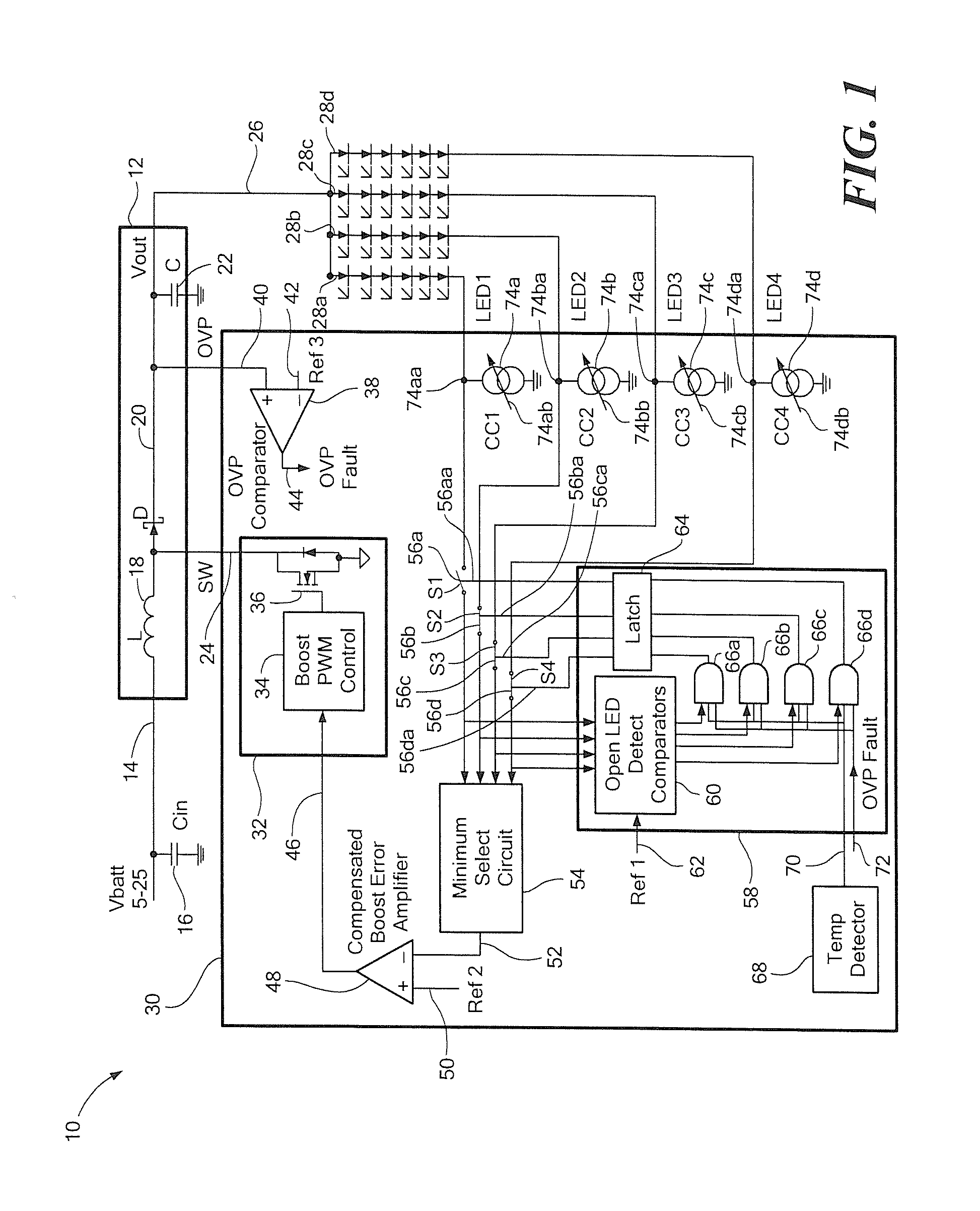 Electronic circuit for driving a diode load