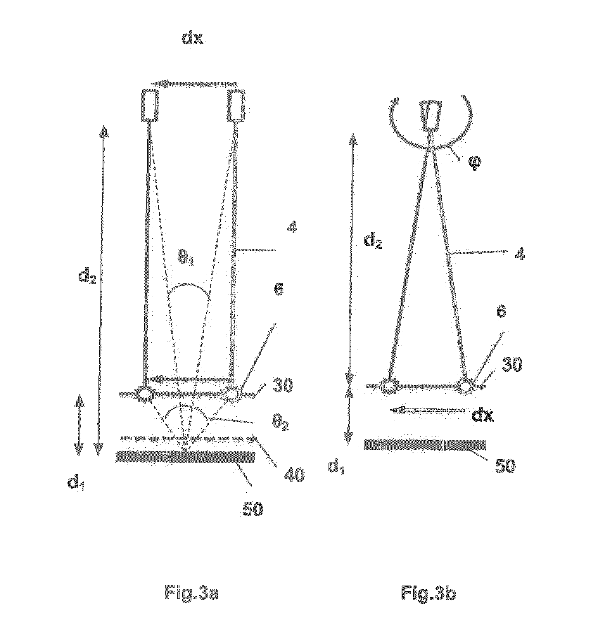 Positioning device comprising a light beam