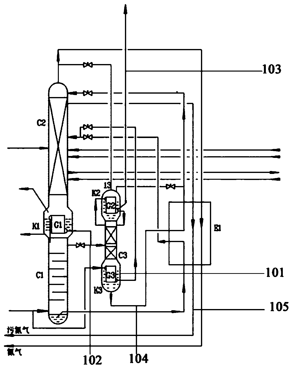 Crude neon and helium extracting device suitable for force-exhaust nitrogen in air separation column and extracting method of crude neon and helium extracting device