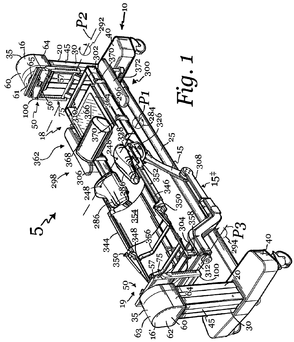 Patient positioning support apparatus with virtual pivot-shift pelvic pads, upper body stabilization and fail-safe table attachment mechanism