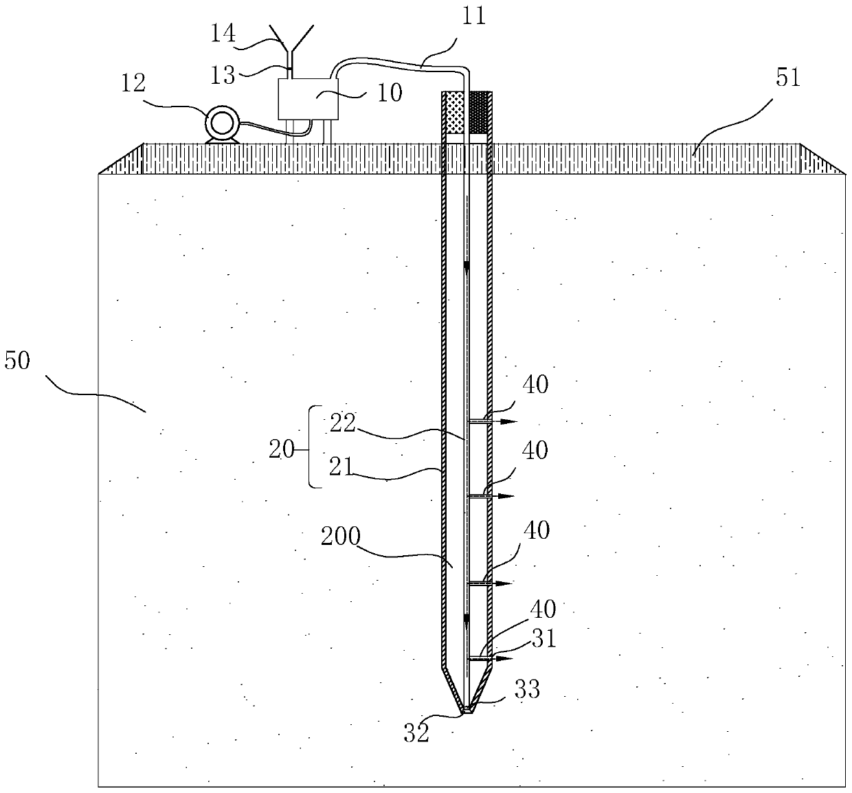 Soft soil foundation treatment device and method