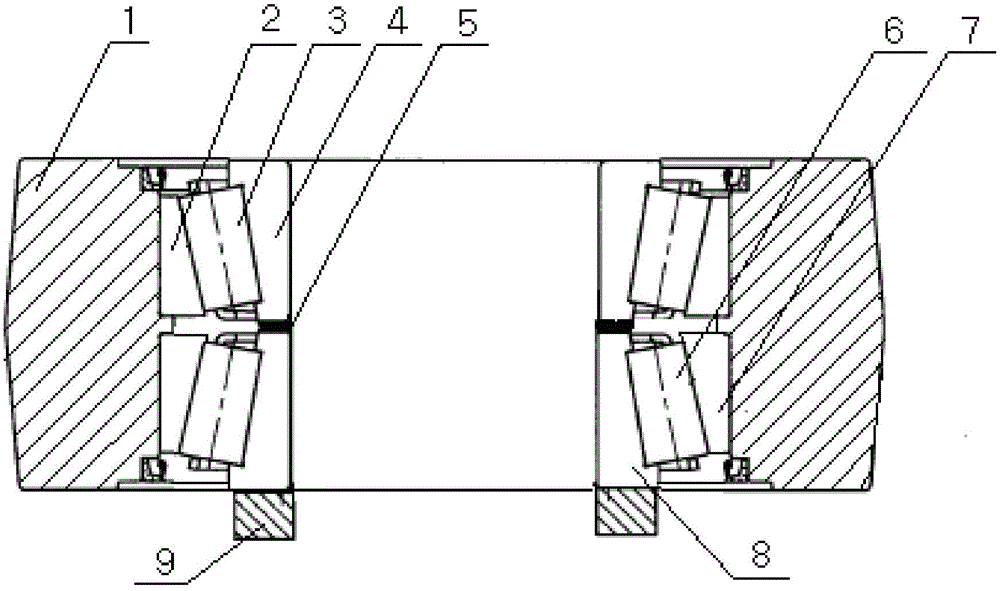 Universal mill double-row tapered roller bearing play adjusting method