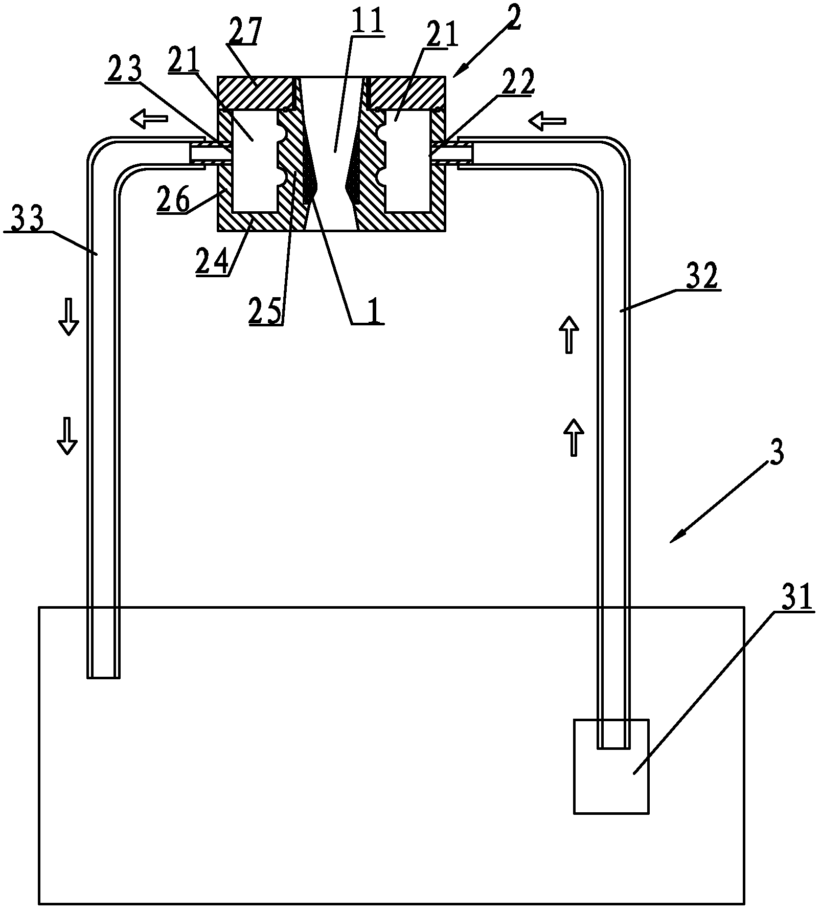 Water-cooled stranding device used in the stranding production of cable conductive cores