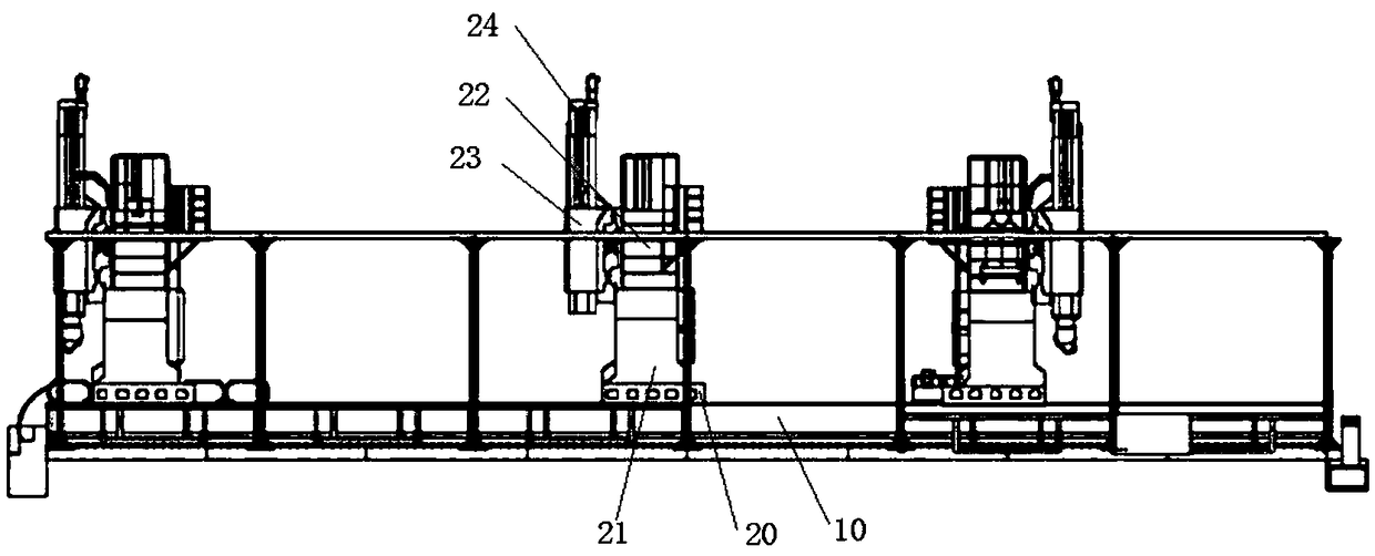 Three-gantry five-axis linkage numerically-controlled machine tool bed structure and manufacturing process thereof