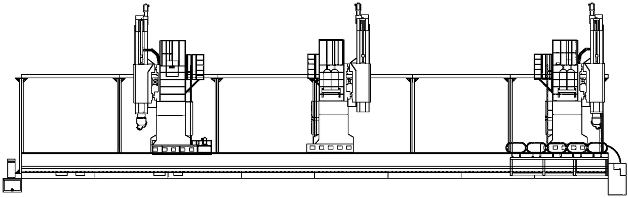 Three-gantry five-axis linkage numerically-controlled machine tool bed structure and manufacturing process thereof