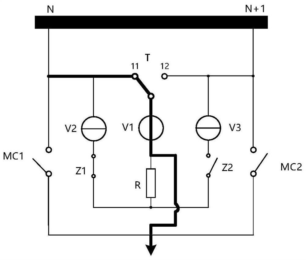 On-load tap-changer single-resistor symmetrical transition circuit and voltage regulating method