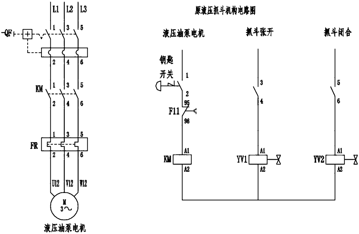 Control method for achieving starting and stopping of oil pump motor through opening and closing of grab bucket