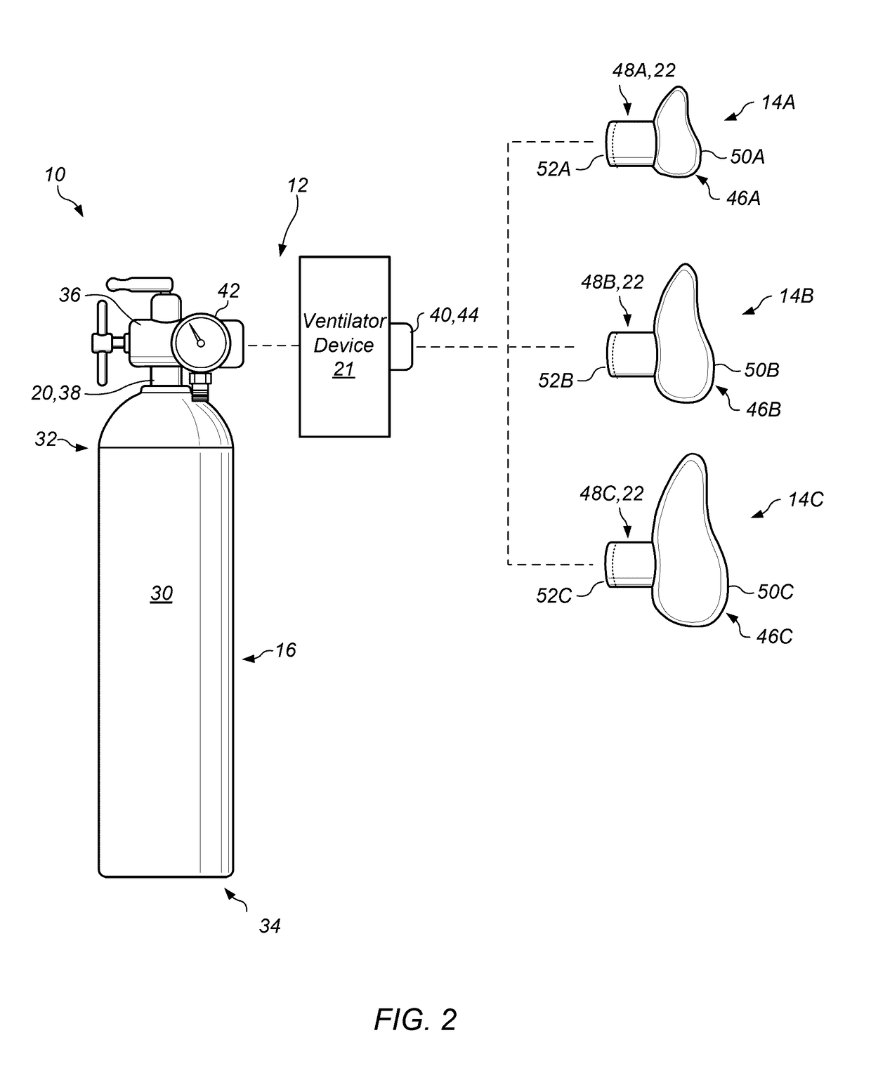 Artificial respiration system with timing control and automatic mask detection