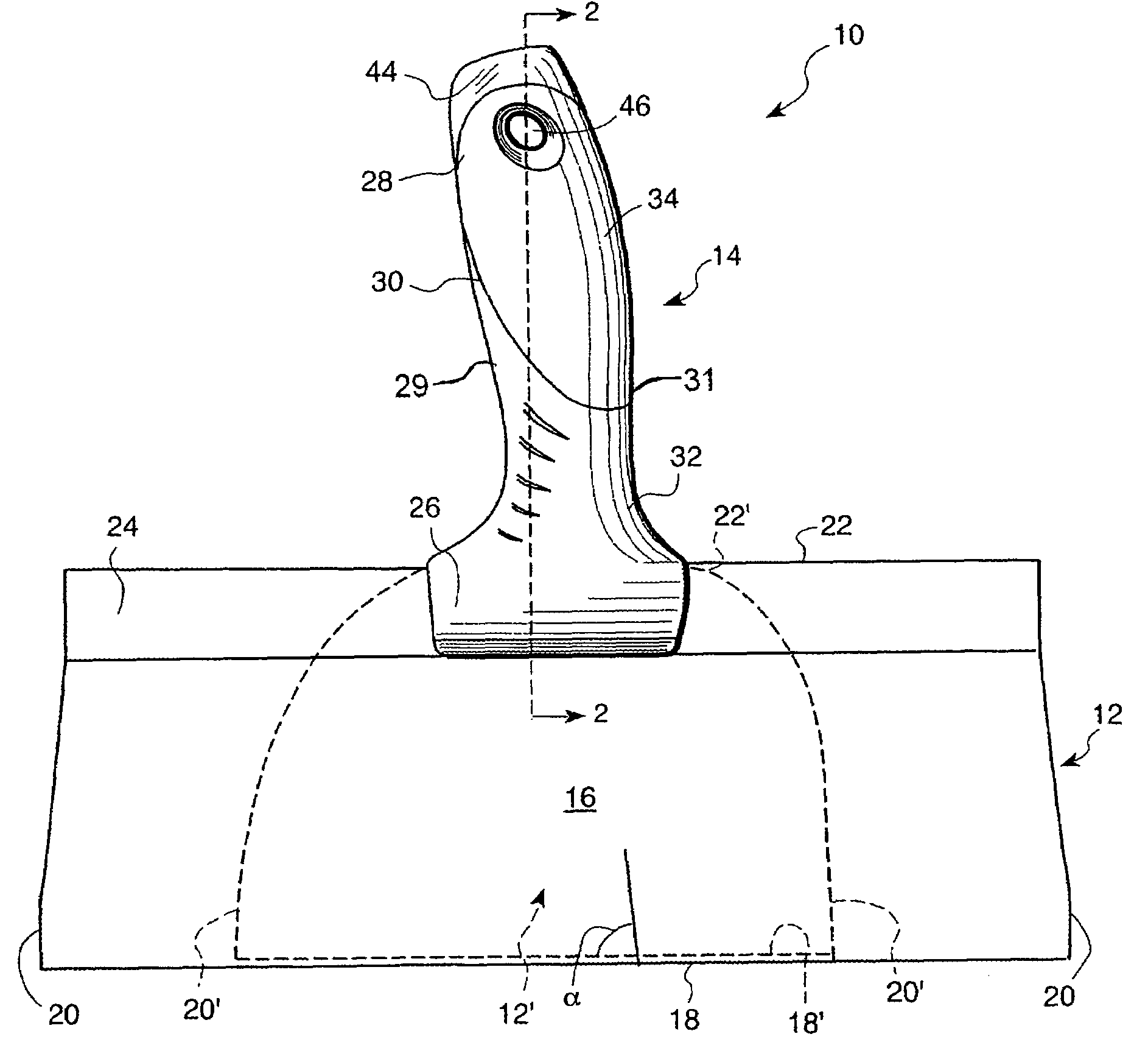 Taping knife with offset handle