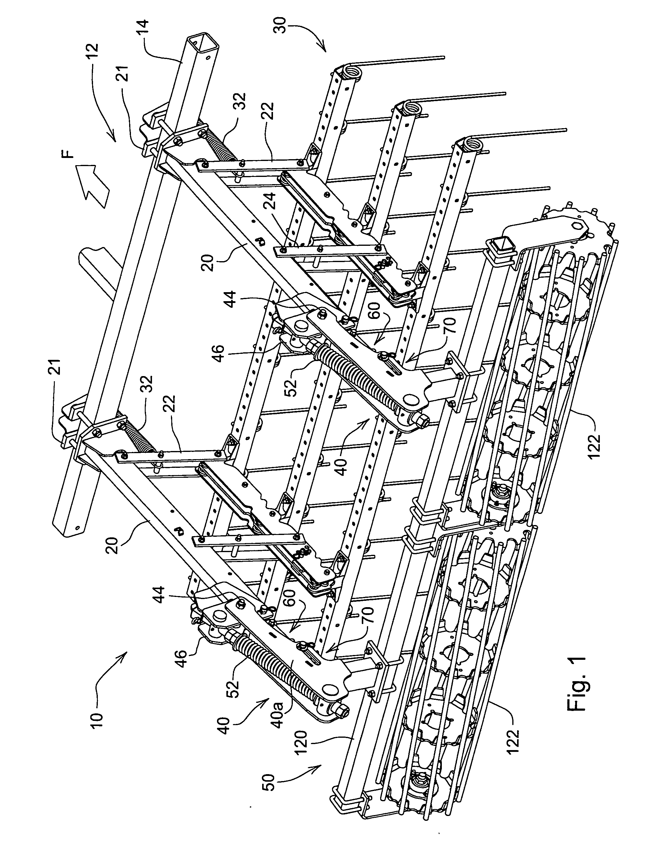 Hydraulic lift rolling basket structure for a tillage implement